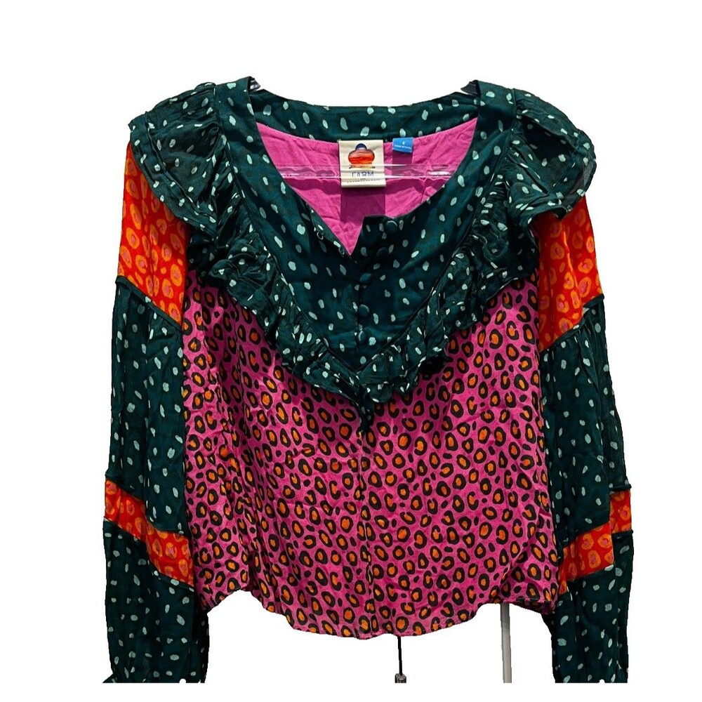 Farm Rio Anthropologie Renee Peasant Crop Top Blouse Size S Small